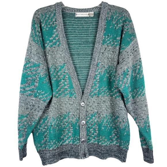 Vintage Grunge Wool Blend Funky Retro Patterned Button Grandpa Cardigan Size XL - Picture 1 of 15